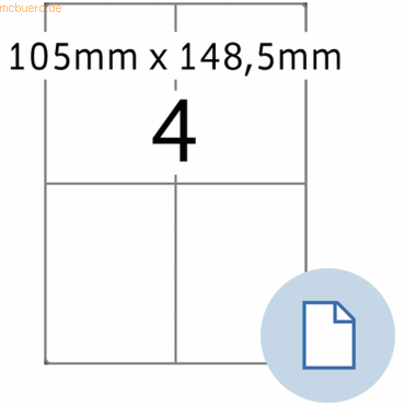 HERMA Etiketten A4 Papier weiß 105x148,50mm 500 Blatt/2000 Etiketten von Herma