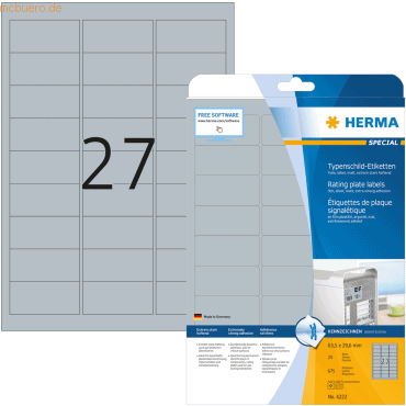 HERMA Etiketten Folie Typenschild silber 63,5x29,6mm Special A4 LaserC von Herma