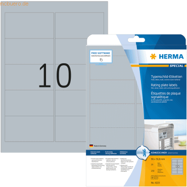 HERMA Etiketten Folie Typenschild silber 96x50,8mm Special A4 LaserCop von Herma