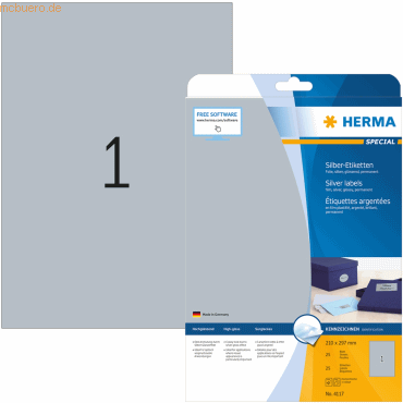 HERMA Etiketten Folie silber 210x297mm Special A4 LaserCopy VE=25 Stüc von Herma