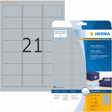 HERMA Etiketten Folie silber 63,5x38,1mm Special A4 LaserCopy VE=525 S von Herma