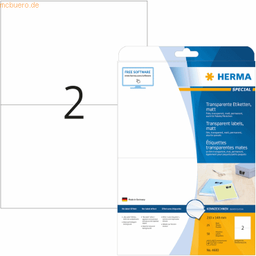 HERMA Etiketten Folie transparent 210x148mm Special A4 LaserCopy VE=50 von Herma