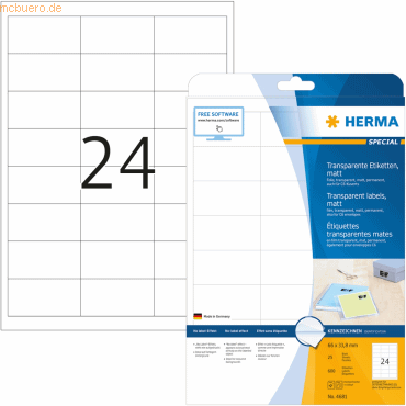 HERMA Etiketten Folie transparent 66x33,8mm Special A4 LaserCopy VE=60 von Herma