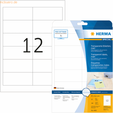 HERMA Etiketten Folie transparent 96,5x42,3mm Special A4 LaserCopy VE= von Herma