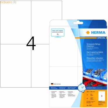 HERMA Etiketten Folie weiß 105x148mm Special A4 LaserCopy VE=40 Stück von Herma