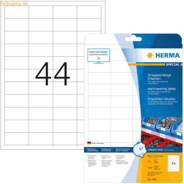 HERMA Etiketten Folie weiß 48,3x25,4mm Special A4 LaserCopy VE=1100 St von Herma