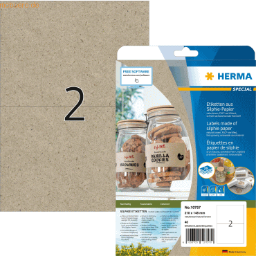 HERMA Etiketten Silphie-Papier A4 210x148mm naturbraun VE=20 Blatt/40 von Herma