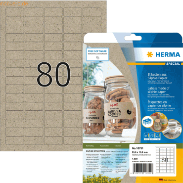 HERMA Etiketten Silphie-Papier A4 35,6x16,9mm naturbraun VE=20 Blatt/1 von Herma