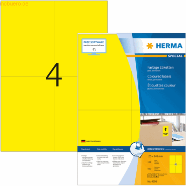 HERMA Etiketten gelb 105x148mm Special A4 VE=400 Stück von Herma