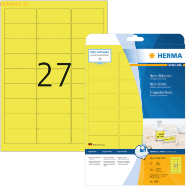 HERMA Etiketten neon-gelb 63,5x29,6mm Special A4 LaserCopy 540 Stück von Herma