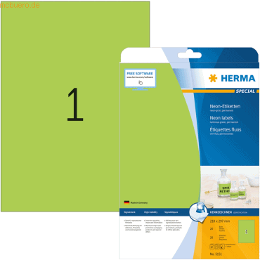 HERMA Etiketten neon-grün 210x297mm Special A4 LaserCopy 20 Stück von Herma