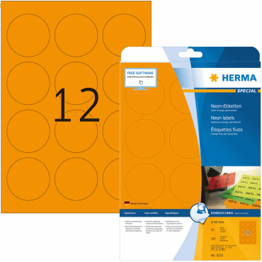 HERMA Etiketten neon-orange Durchmesser 60mm Special A4 LaserCopy 240 von Herma