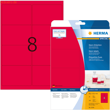 HERMA Etiketten neon-rot 99,1x67,7mm Special A4 LaserCopy 160 Stück von Herma