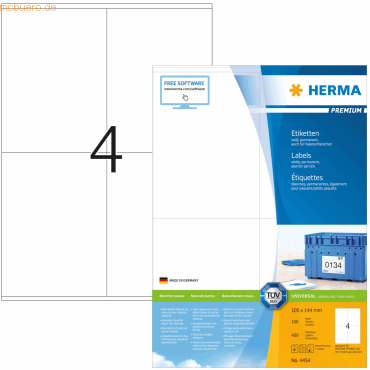 HERMA Etiketten weiß 105x144mm Premium A4 VE=400 Stück von Herma