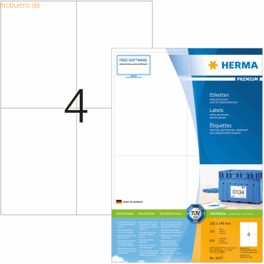 HERMA Etiketten weiß 105x148mm Premium A4 VE=800 Stück von Herma