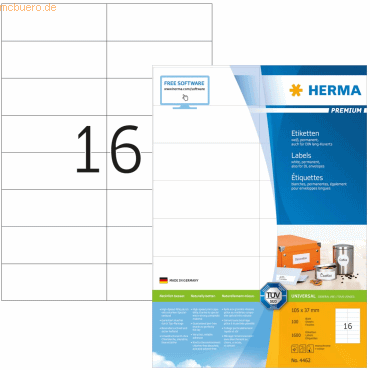 HERMA Etiketten weiß 105x37mm Premium A4 VE=1600 Stück von Herma