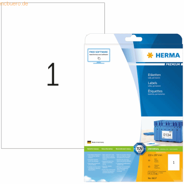 HERMA Etiketten weiß 210x297mm Premium A4 VE=10 Stück von Herma