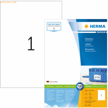 HERMA Etiketten weiß 210x297mm Premium A4 VE=100 Stück von Herma