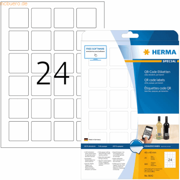 HERMA Etiketten weiß 40x40mm QR-Code deckend A4 VE=600 Stück von Herma