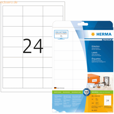 HERMA Etiketten weiß 66x33,8mm Premium A4 VE=240 Stück HERMA Etiketten weiß 66x33,8mm Premium A4 VE=240 Stück von Herma