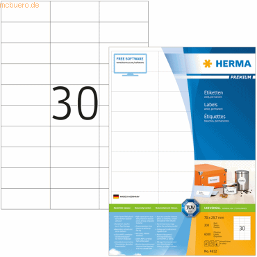 HERMA Etiketten weiß 70x29,7mm Premium A4 VE=6000 Stück von Herma