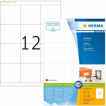 HERMA Etiketten weiß 70x67,7mm Premium A4 VE=1200 St von Herma