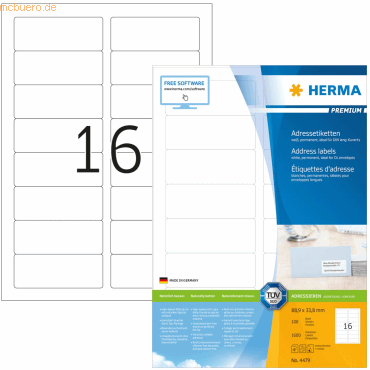 HERMA Etiketten weiß 88,9x33,8mm Premium A4 VE=1600 Stück von Herma