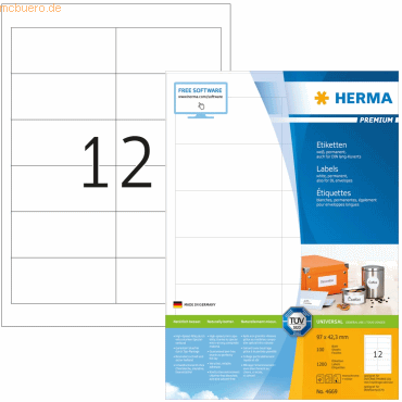 HERMA Etiketten weiß 96,5x42,3mm Premium A4 VE=1200 Stück von Herma