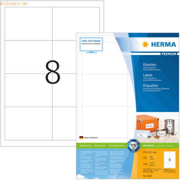 HERMA Etiketten weiß 96,5x67,7mm Premium A4 VE=1600 Stück von Herma