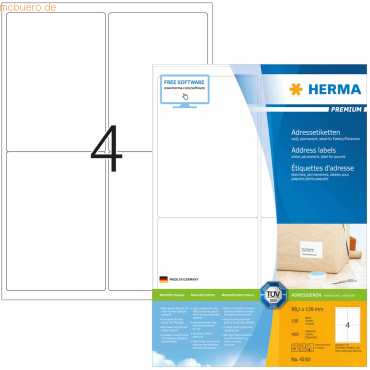 HERMA Etiketten weiß 99,1x139mm Premium A4 VE=400 Stück von Herma