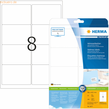 HERMA Etiketten weiß 99,1x67,7mm Premium A4 VE=200 Stück von Herma