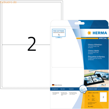 HERMA Etiketten weiß Glossy 199,6x143,5mm Special A4 LaserCopy 50 St von Herma