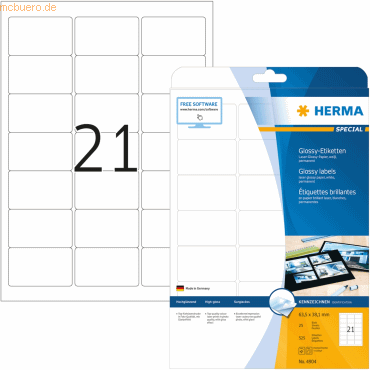 HERMA Etiketten weiß Glossy 63,5x38,1mm Special A4 LaserCopy 525 Stück von Herma