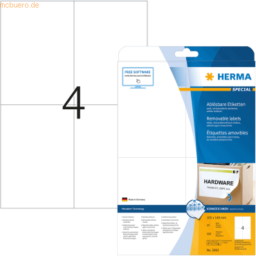 HERMA Etiketten weiß Movables/ablösbar 105x148mm Special A4 VE=100 Stü von Herma