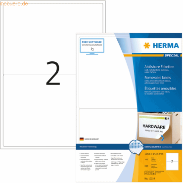 HERMA Etiketten weiß Movables/ablösbar 199,6x143,5mm Special A4 VE=200 von Herma