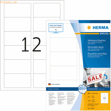 HERMA Etiketten weiß Movables/ablösbar 88,9x46,6mm Special A4 VE=1200 von Herma