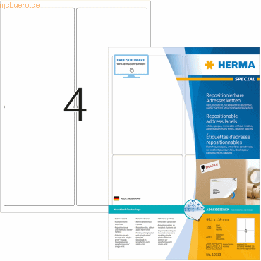 HERMA Etiketten weiß Movables/ablösbar 99,1x139mm Special A4 VE=400 St von Herma