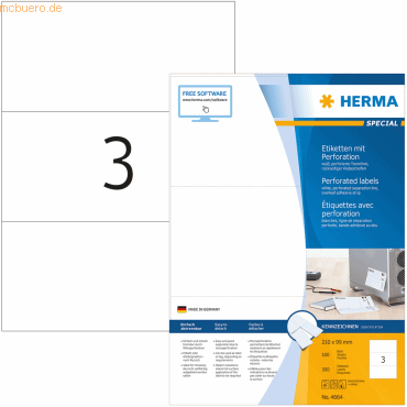 HERMA Etiketten weiß perforiert 210x99mm Special A4 VE=300 Stück von Herma