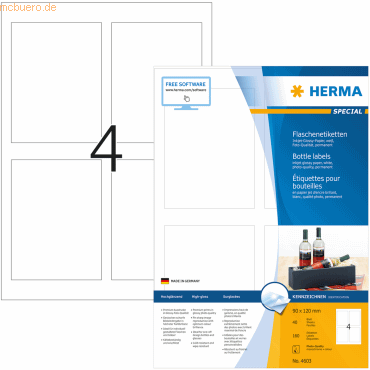 HERMA Flaschenetiketten Inkjet A4 90x120mm Glossy-Papier weiß VE=160 S von Herma