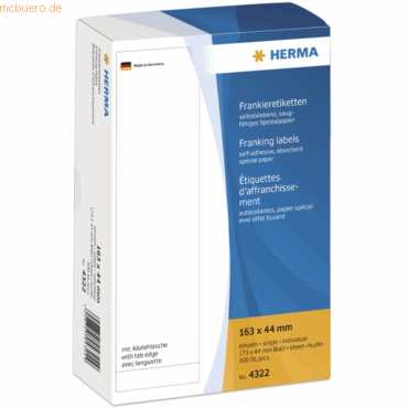 HERMA Frankier-Etiketten 163x44mm einzeln mit Abziehlasche VE=500 Stüc von Herma