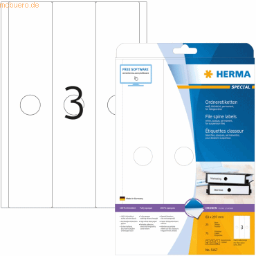 HERMA Hängeordneretiketten weiß 63x297mm Special A4 VE=75 Stück von Herma