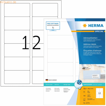 HERMA Inkjet-Etiketten weiß 88,9x46,6mm Special A4 VE=960 Stück von Herma