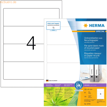 HERMA Ordneretiketten 192,0x61,0mm naturweiß RC A4 VE=80 Blatt von Herma