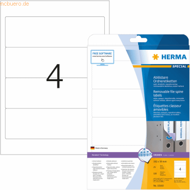 HERMA Ordneretiketten Movables/ablösbar 192x59mm Special A4 weiß VE=10 von Herma