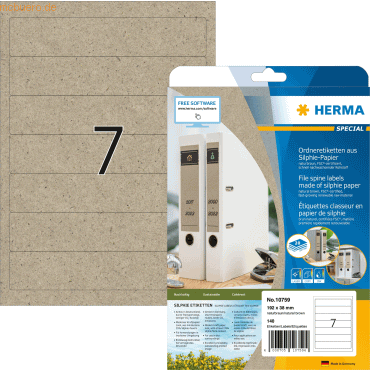 HERMA Ordneretiketten Silphie-Papier A4 192x38mm naturbraun VE=20 Blat von Herma