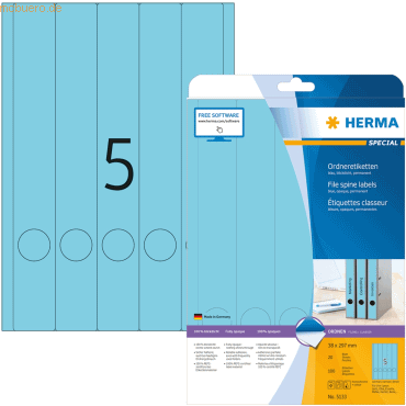 HERMA Ordneretiketten blau 38x297mm Special A4 VE=100 Stück von Herma