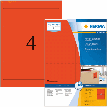 HERMA Ordneretiketten rot 192x61mm Special A4 VE=400 Stück von Herma