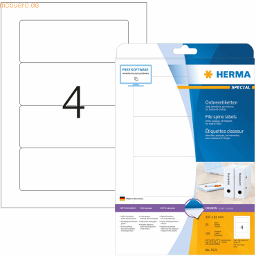 HERMA Ordneretiketten weiß 157x61mm A5-Ordner Special A4 VE=100 Stück von Herma