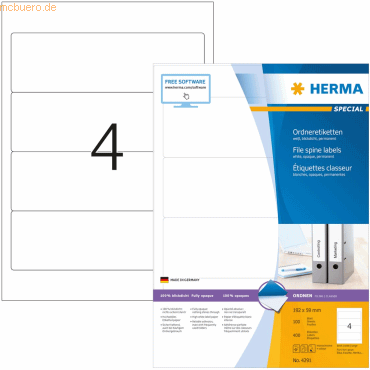 HERMA Ordneretiketten weiß 192x59mm Special A4 VE=400 Stück von Herma