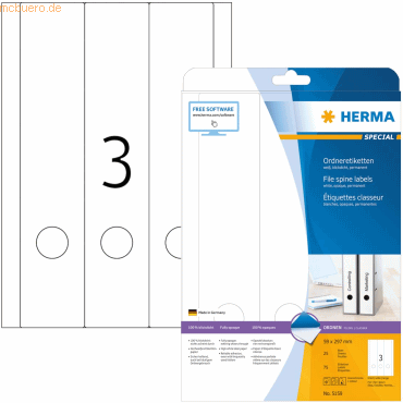 HERMA Ordneretiketten weiß 59x297mm Special A4 VE=75 Stück von Herma